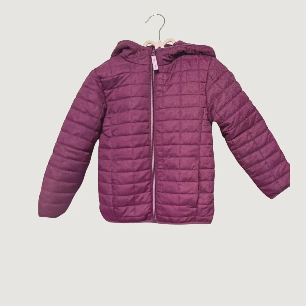 Cat & Jack Kids Plum Purple Quilted Puffer Jacket Hooded Fleece Lined XS 4/5
